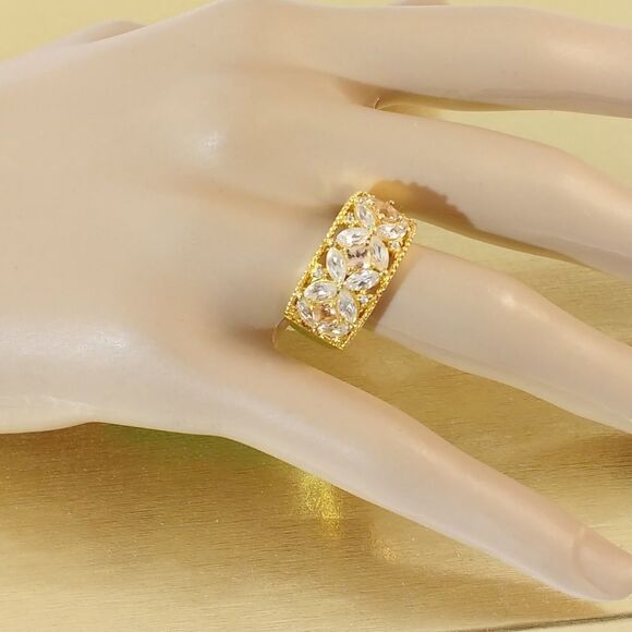 White Zircon & Yellow Topaz 14K YG Sterling Silver Ring Size 6.25 - Picture 7 of 8